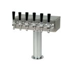 American Beverage 6 Faucet Beer Tower Stainless "T" Style 3" Column - Glycol-Cooled | Smooth Finish