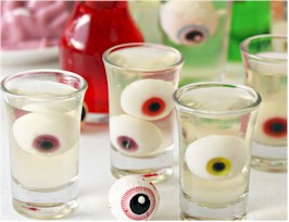 Floating Eyeball Jelly shots for Halloween Food Ideas for Restaurants and Bars