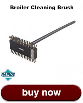 Charbroiler cleaning brush with two sided bristles, one side is stainless steel bristles, the other side are softer bristles. Also comes with grill blade.