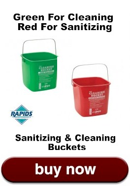 Color Coded Cleaning & Sanitizing Buckets for cleaning and then sanitizing restaurant Equipment Parts