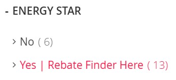 Energy Star filter on Category Pages